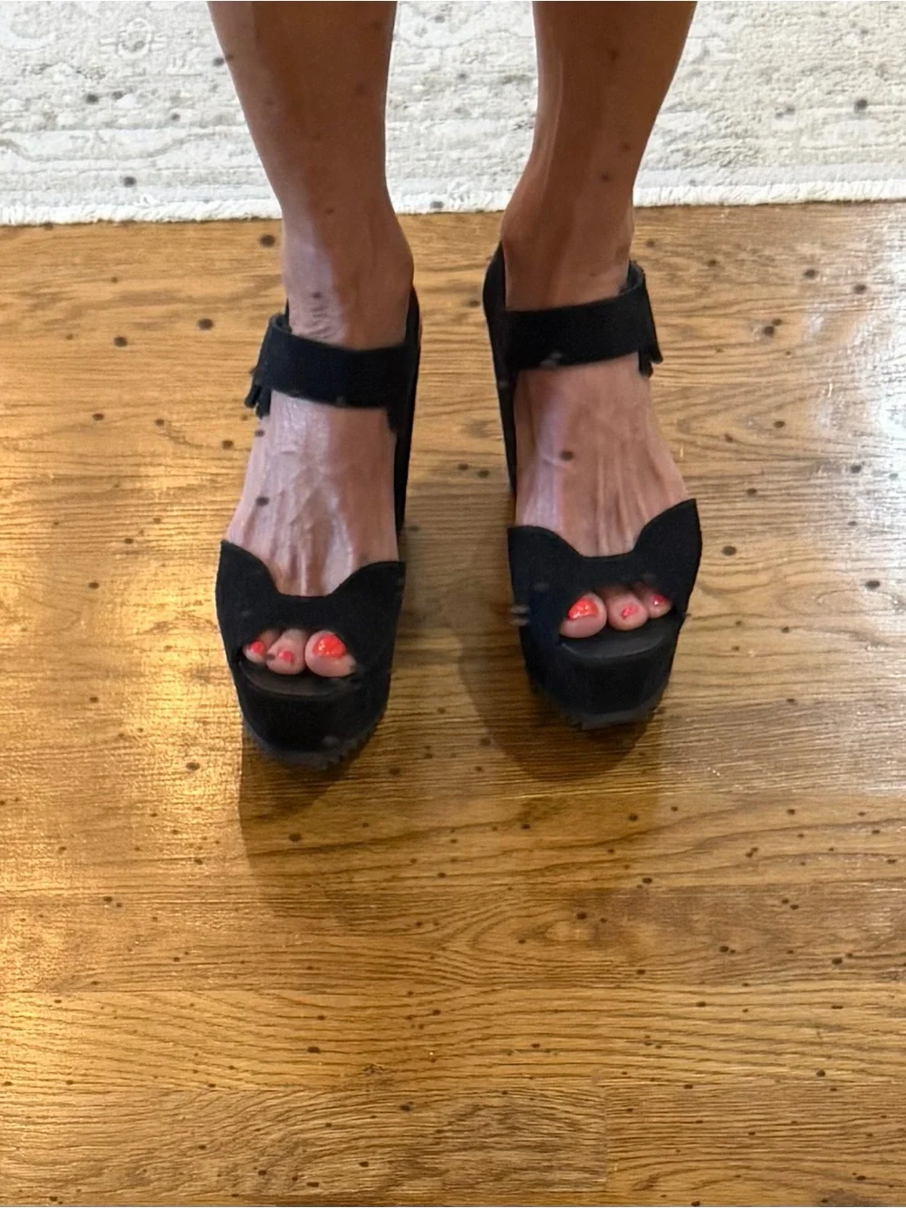 Pedro Garcia Black Suede Platform Wedge Sandals